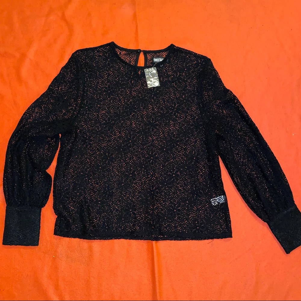 NWT sweet&sinful cotton lace bishop-sleeve gorgeous blouse